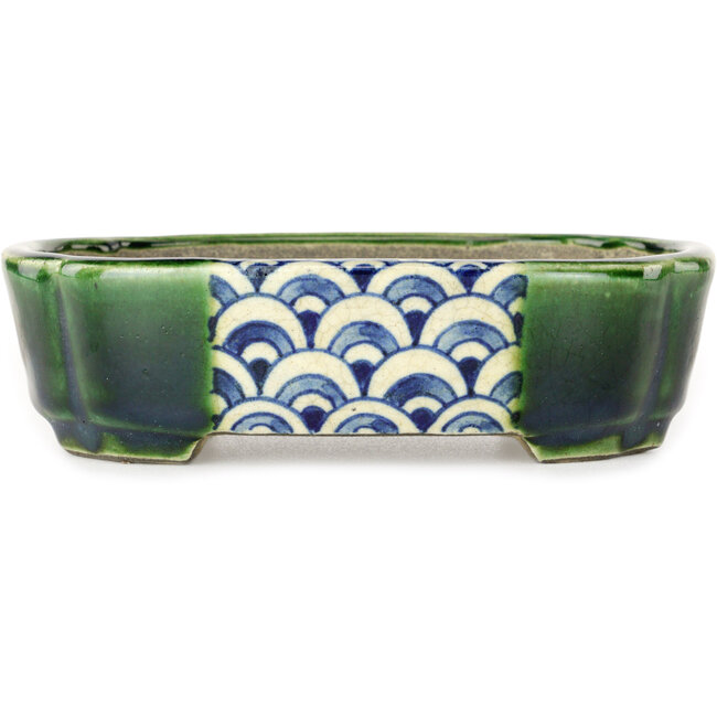 Mokko green and multicolor bonsai pot by Terahata Satomi Mazan - 160 x 120 x 45 mm