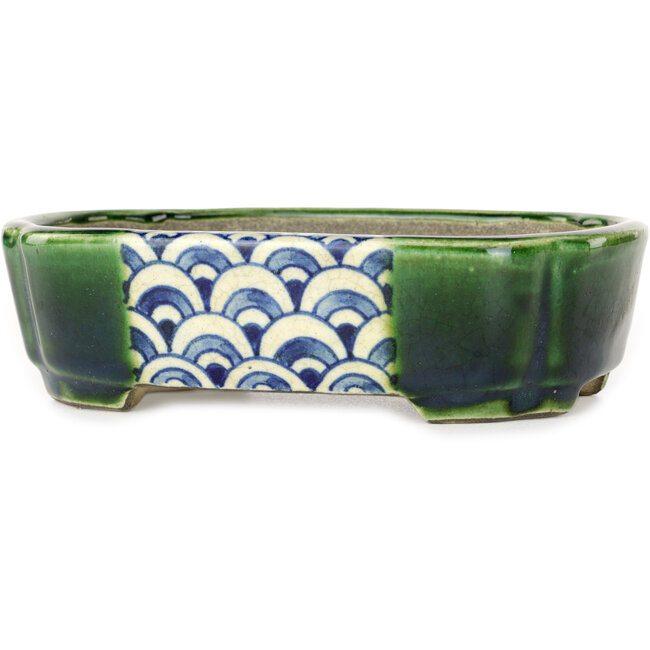 Vaso bonsai Mokko verde e multicolore di Terahata Satomi Mazan - 160 x 120 x 45 mm