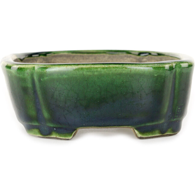 Mokko groene en veelkleurige bonsaipot van Terahata Satomi Mazan - 160 x 120 x 45 mm