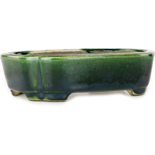 Pot à bonsaï Mokko vert et multicolore par Terahata Satomi Mazan - 160 x 120 x 45 mm