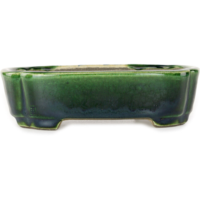 Vaso bonsai Mokko verde e multicolore di Terahata Satomi Mazan - 160 x 120 x 45 mm