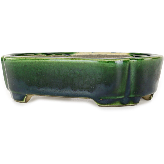 Vaso bonsai Mokko verde e multicolore di Terahata Satomi Mazan - 160 x 120 x 45 mm