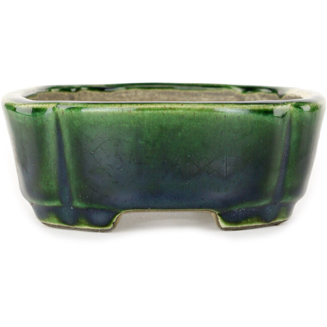 Vaso bonsai Mokko verde e multicolore di Terahata Satomi Mazan - 160 x 120 x 45 mm