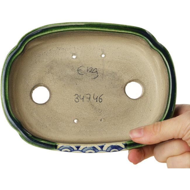 Mokko green and multicolor bonsai pot by Terahata Satomi Mazan - 160 x 120 x 45 mm