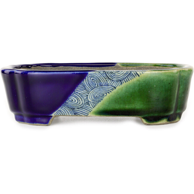 Mokko blue and green bonsai pot by Terahata Satomi Mazan - 160 x 120 x 45 mm
