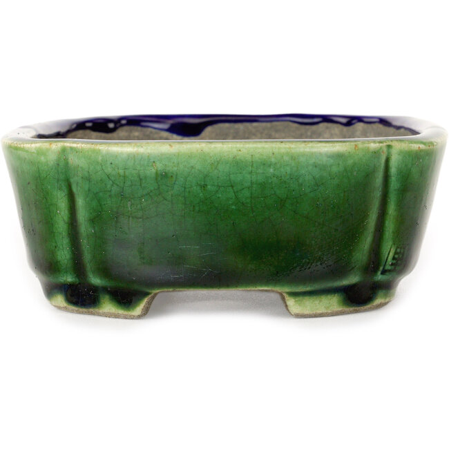 Mokko blauw en groene bonsaipot van Terahata Satomi Mazan - 160 x 120 x 45 mm