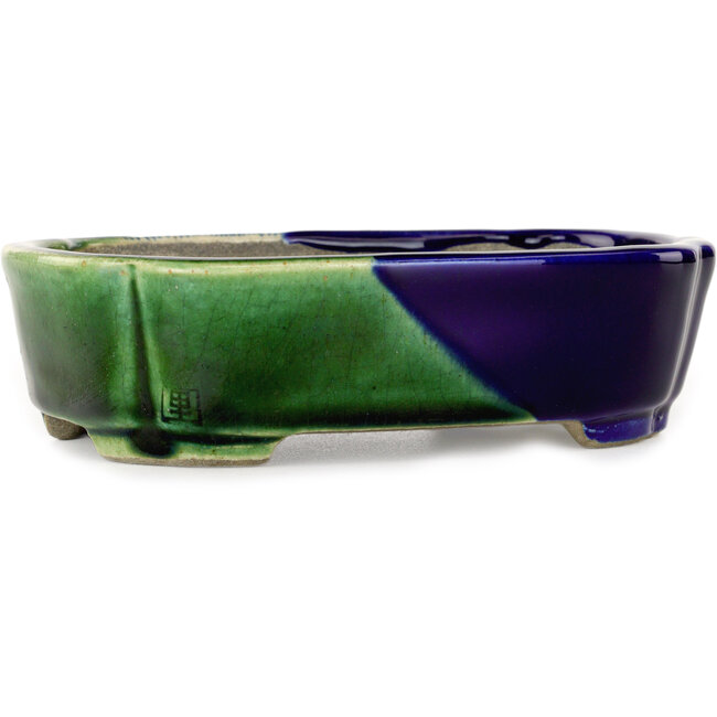Mokko blue and green bonsai pot by Terahata Satomi Mazan - 160 x 120 x 45 mm