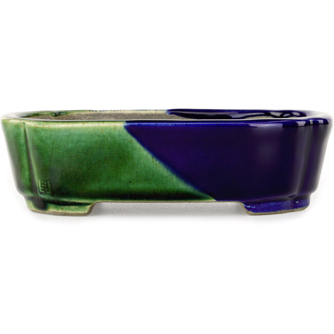 Mokko blauw en groene bonsaipot van Terahata Satomi Mazan - 160 x 120 x 45 mm