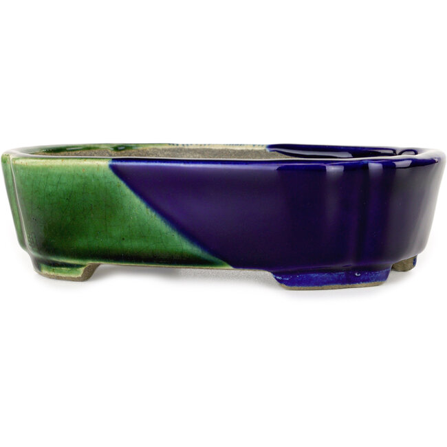 Vaso bonsai Mokko blu e verde di Terahata Satomi Mazan - 160 x 120 x 45 mm