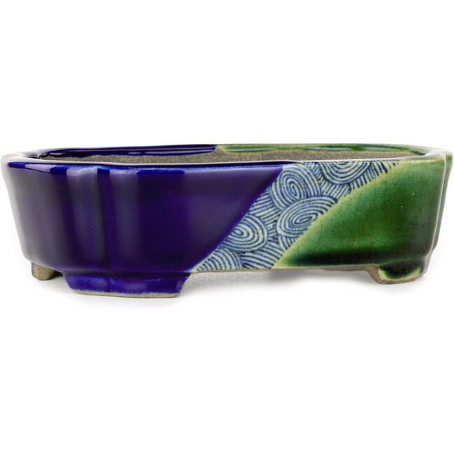 Maceta para bonsái Mokko azul y verde de Terahata Satomi Mazan - 160 x 120 x 45 mm