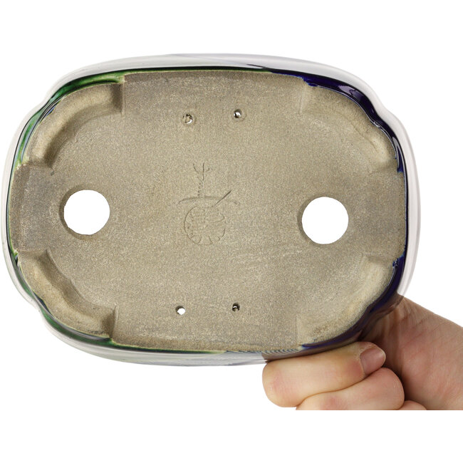 Mokko blue and green bonsai pot by Terahata Satomi Mazan - 160 x 120 x 45 mm