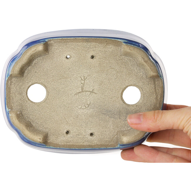 Mokko blue bonsai pot by Terahata Satomi Mazan - 160 x 120 x 45 mm