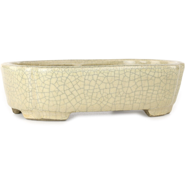 Mokko beige craquelé bonsai pot by Terahata Satomi Mazan - 160 x 120 x 45 mm
