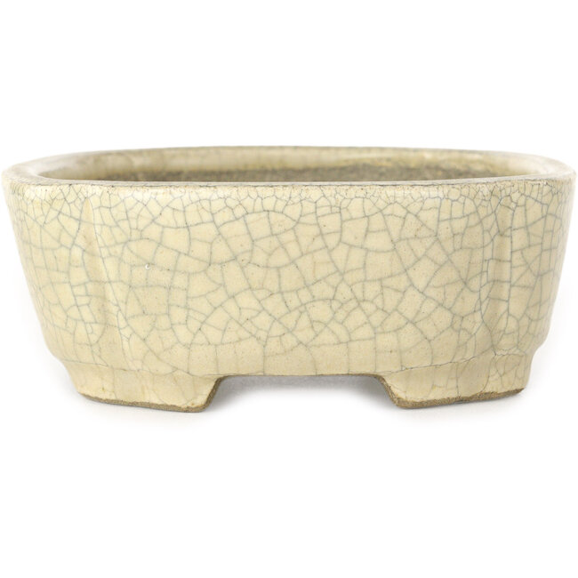 Mokko beige craquelé bonsai pot by Terahata Satomi Mazan - 160 x 120 x 45 mm
