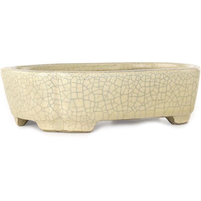 Pot à bonsaï Mokko beige craquelé par Terahata Satomi Mazan - 160 x 120 x 45 mm