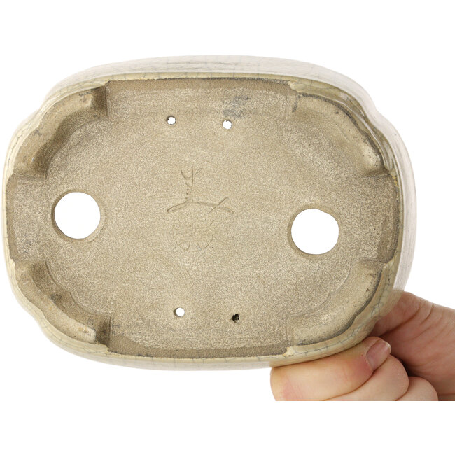 Mokko beige craquelé bonsaipot van Terahata Satomi Mazan - 160 x 120 x 45 mm