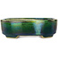 Oval green bonsai pot by Terahata Satomi Mazan - 160 x 130 x 50 mm