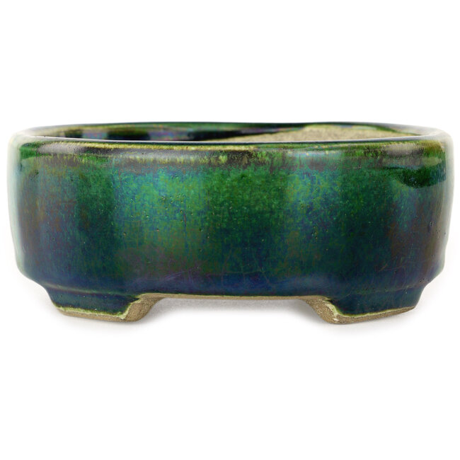 Ovale groene bonsaipot van Terahata Satomi Mazan - 160 x 130 x 50 mm