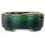 Oval green bonsai pot by Terahata Satomi Mazan - 160 x 130 x 50 mm