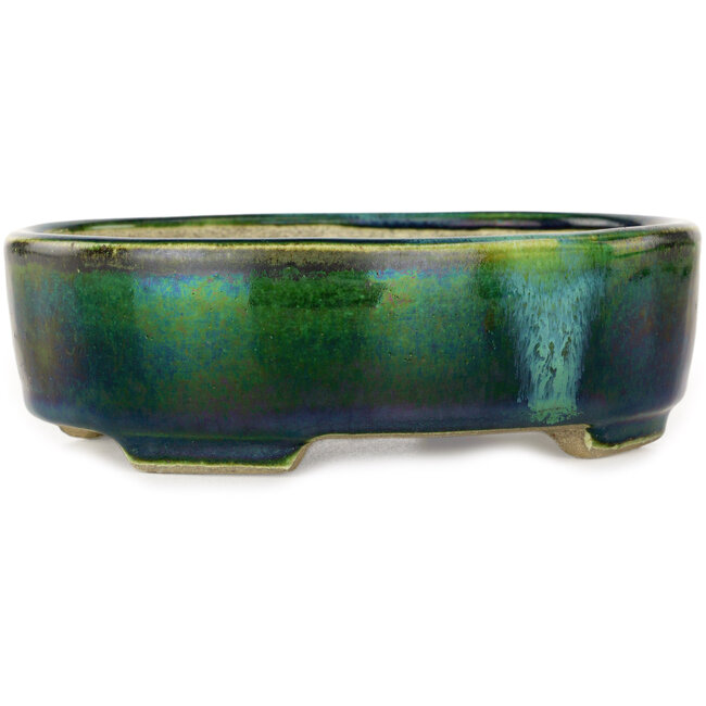 Ovale groene bonsaipot van Terahata Satomi Mazan - 160 x 130 x 50 mm