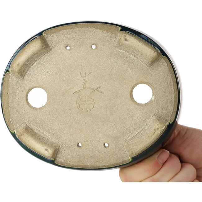 Ovale groene bonsaipot van Terahata Satomi Mazan - 160 x 130 x 50 mm