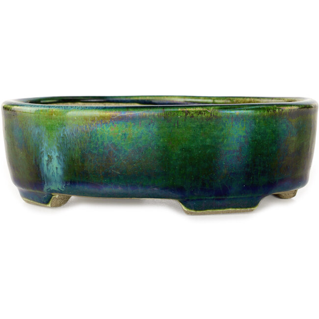 Ovale groene bonsaipot van Terahata Satomi Mazan - 160 x 130 x 50 mm