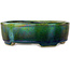 Oval green bonsai pot by Terahata Satomi Mazan - 160 x 130 x 50 mm