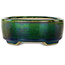 Oval green bonsai pot by Terahata Satomi Mazan - 160 x 130 x 50 mm