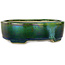 Oval green bonsai pot by Terahata Satomi Mazan - 160 x 130 x 50 mm