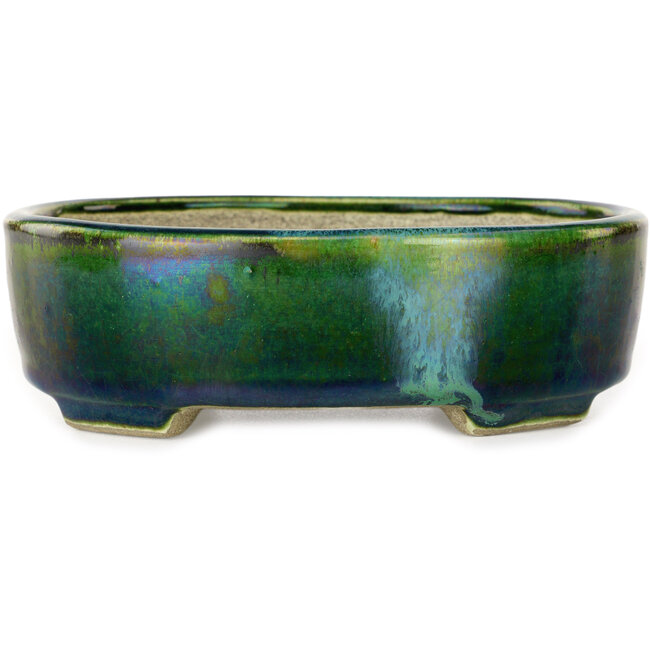 Ovale groene bonsaipot van Terahata Satomi Mazan - 160 x 130 x 50 mm