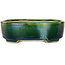 Oval green bonsai pot by Terahata Satomi Mazan - 160 x 130 x 50 mm