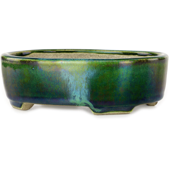 Ovale groene bonsaipot van Terahata Satomi Mazan - 160 x 130 x 50 mm