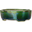 Oval green bonsai pot by Terahata Satomi Mazan - 160 x 130 x 50 mm