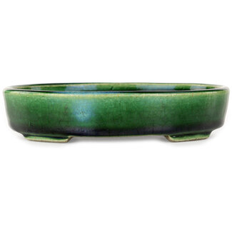  Satomi Mazan, Mazan Terahata 160 mm  green bonsai pot by Terahata Satomi Mazan, Tokoname, Japan