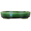 Oval green bonsai pot by Terahata Satomi Mazan - 160 x 130 x 34 mm