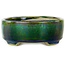 Oval green bonsai pot by Terahata Satomi Mazan - 160 x 130 x 50 mm