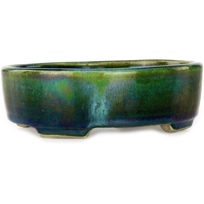 Ovale groene bonsaipot van Terahata Satomi Mazan - 160 x 130 x 50 mm