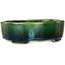 Oval green bonsai pot by Terahata Satomi Mazan - 160 x 130 x 50 mm