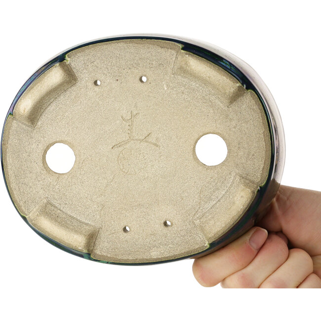 Maceta ovalada para bonsái verde de Terahata Satomi Mazan - 160 x 130 x 50 mm