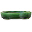 Oval green bonsai pot by Terahata Satomi Mazan - 160 x 130 x 34 mm