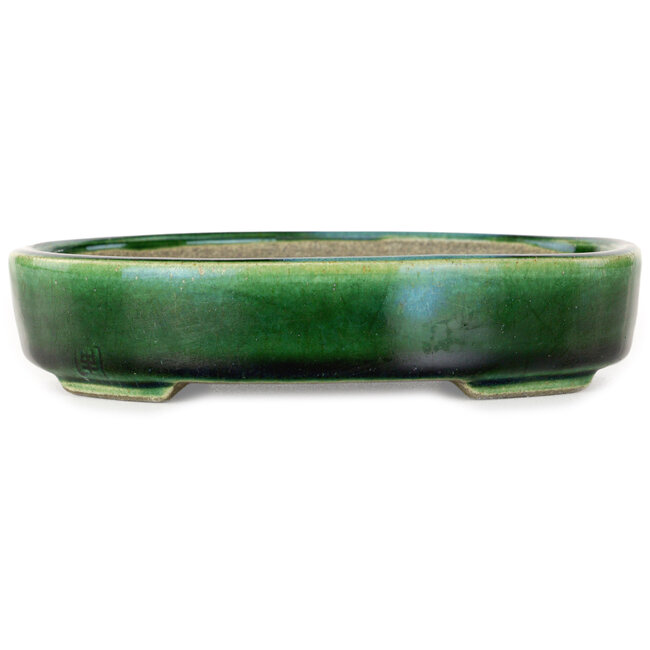 Ovale groene bonsaipot van Terahata Satomi Mazan - 160 x 130 x 34 mm