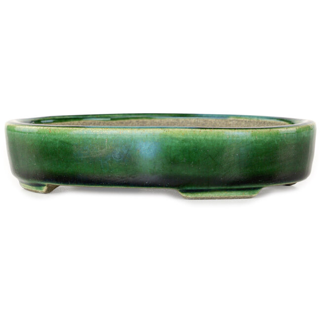 Vaso bonsai ovale verde di Terahata Satomi Mazan - 160 x 130 x 34 mm