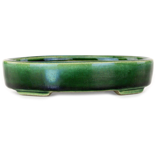 Ovale groene bonsaipot van Terahata Satomi Mazan - 160 x 130 x 34 mm