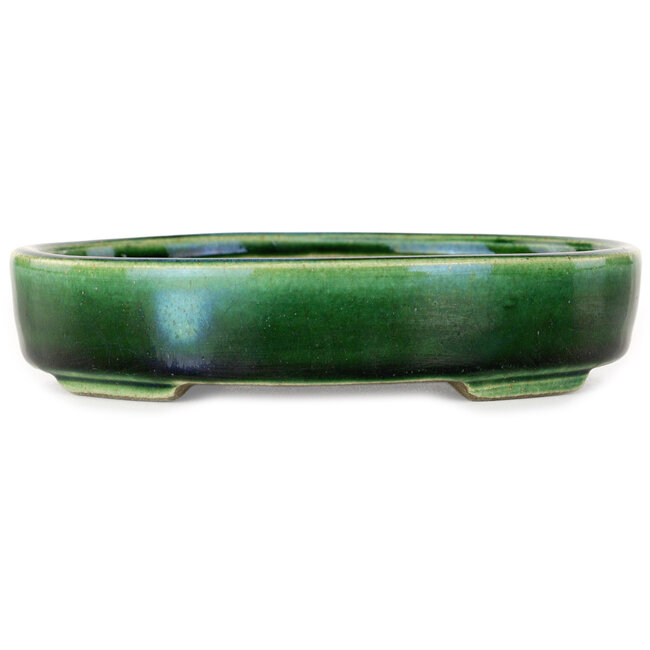 Pot à bonsaï ovale vert par Terahata Satomi Mazan - 160 x 130 x 34 mm