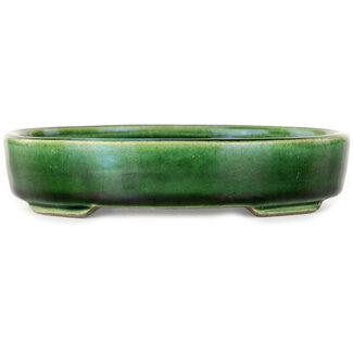  Satomi Mazan, Mazan Terahata 160 mm  green bonsai pot by Terahata Satomi Mazan, Tokoname, Japan