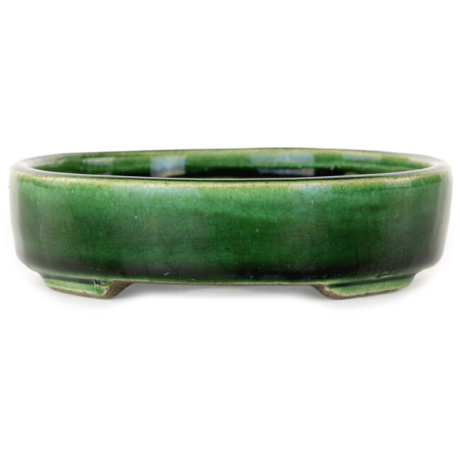 Ovale groene bonsaipot van Terahata Satomi Mazan - 160 x 130 x 34 mm