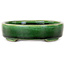 Oval green bonsai pot by Terahata Satomi Mazan - 160 x 130 x 34 mm
