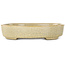 Oval beige craquelé bonsai pot by Terahata Satomi Mazan - 160 x 130 x 34 mm