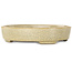 Oval beige craquelé bonsai pot by Terahata Satomi Mazan - 160 x 130 x 34 mm