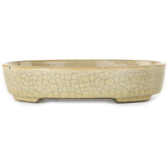 Vaso bonsai ovale beige craquelé di Terahata Satomi Mazan - 160 x 130 x 34 mm